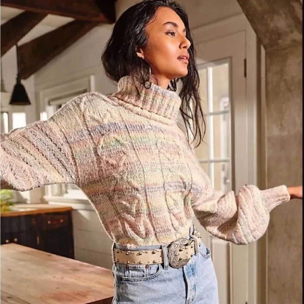 NWT FREE PEOPLE CABLE POPSICLE TURTLENECK PULLOVER SWEATER